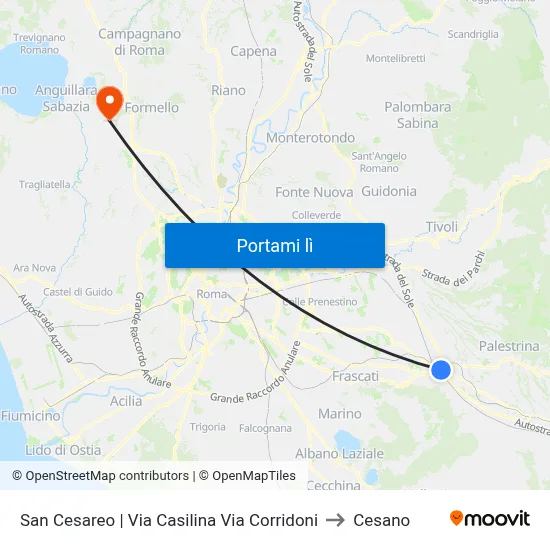 San Cesareo | Via Casilina Via Corridoni to Cesano map