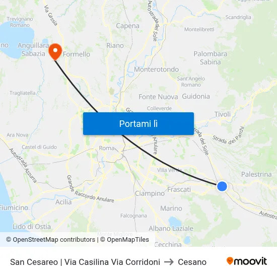 San Cesareo | Via Casilina Via Corridoni to Cesano map