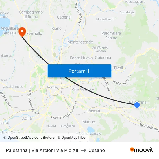 Palestrina | Via Arcioni Via Pio XII to Cesano map