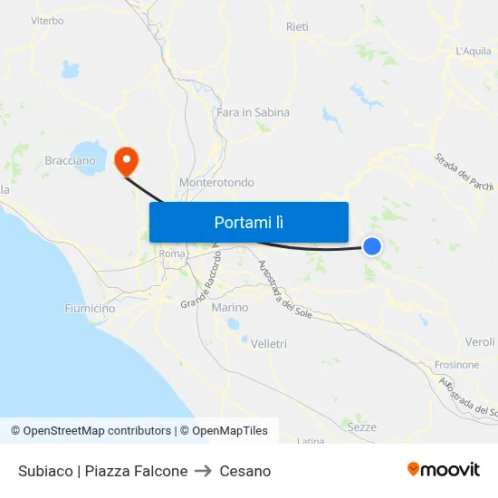 Subiaco | Piazza Falcone to Cesano map