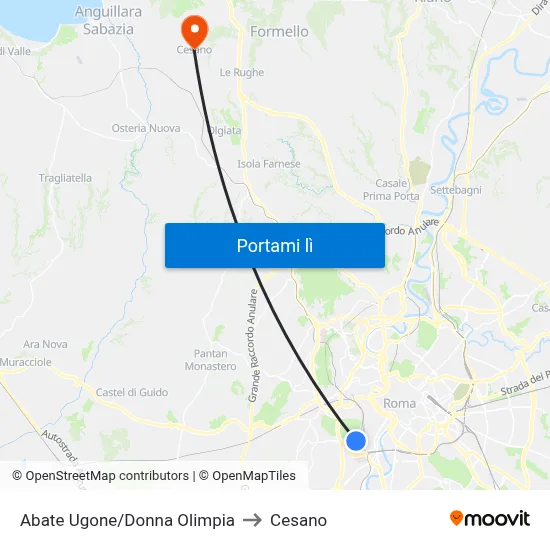 Abate Ugone/Donna Olimpia to Cesano map