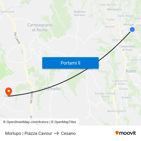 Morlupo | Piazza Cavour to Cesano map