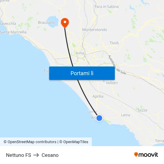 Nettuno FS to Cesano map