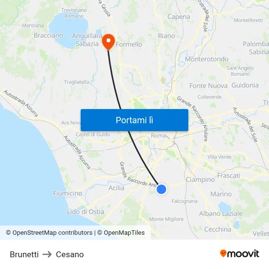 Brunetti to Cesano map