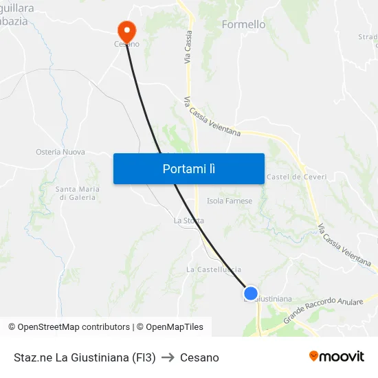Staz.ne La Giustiniana (Fl3) to Cesano map