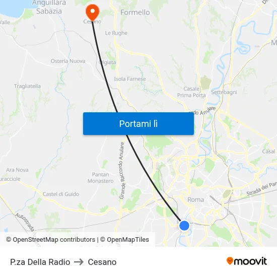 P.za Della Radio to Cesano map