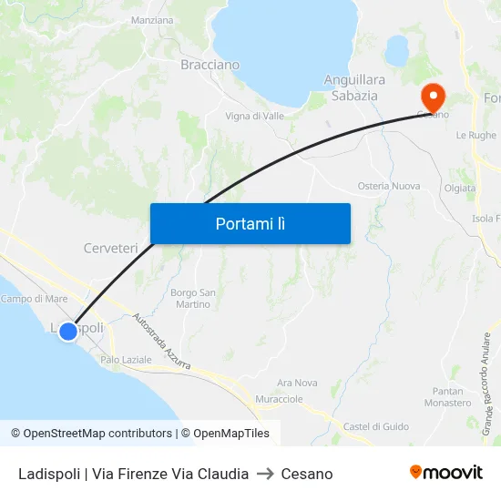 Ladispoli | Via Firenze Via Claudia to Cesano map