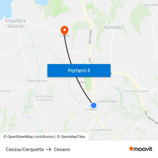 Cassia/Cerquetta to Cesano map