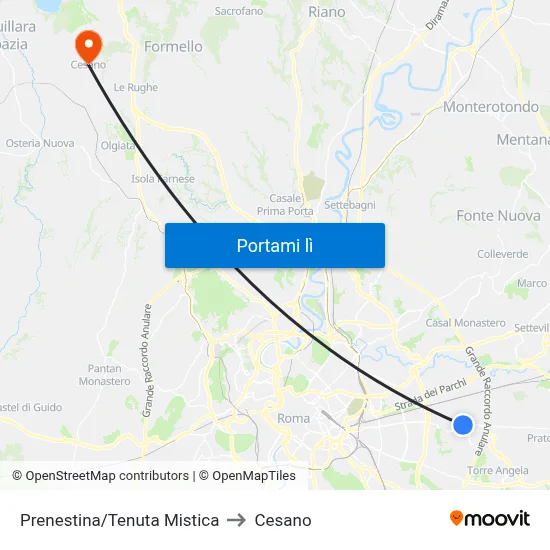 Prenestina/Tenuta Mistica to Cesano map
