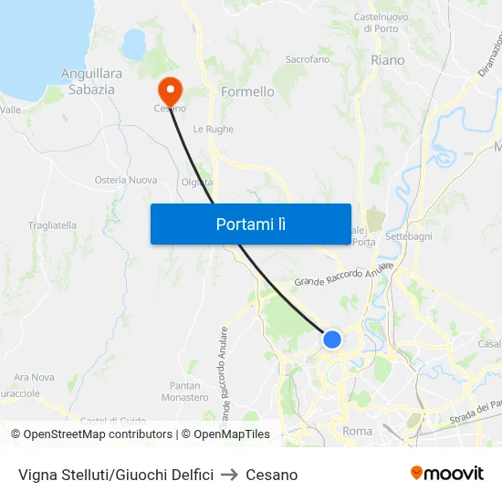 Vigna Stelluti/Giuochi Delfici to Cesano map