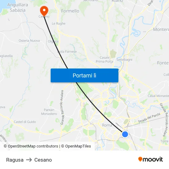 Ragusa to Cesano map