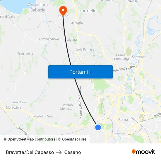 Bravetta/Dei Capasso to Cesano map