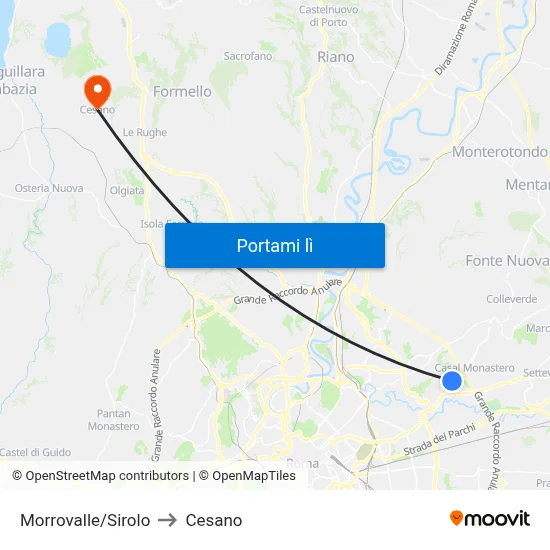 Morrovalle/Sirolo to Cesano map