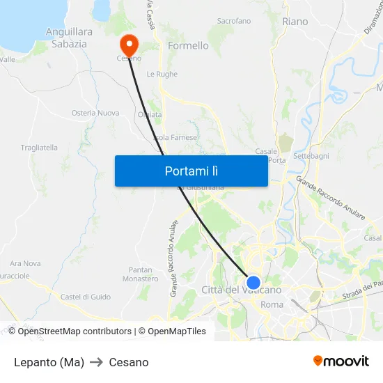 Lepanto (Ma) to Cesano map