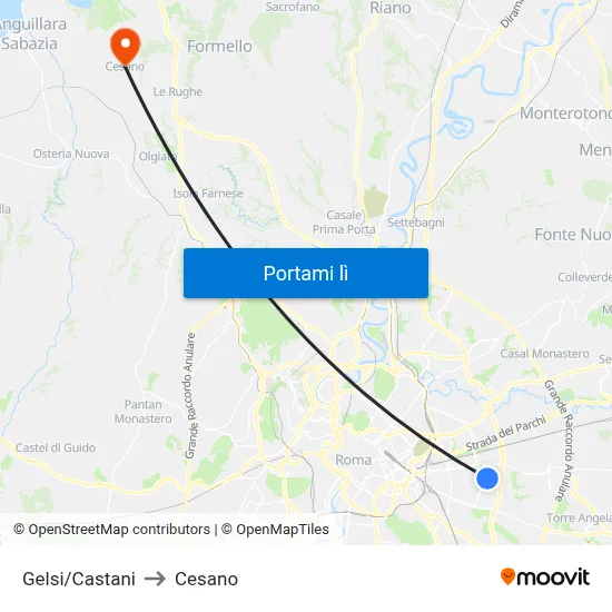 Gelsi/Castani to Cesano map