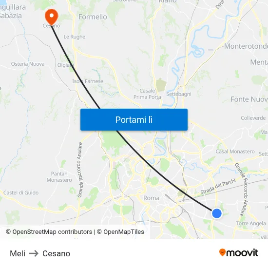 Meli to Cesano map