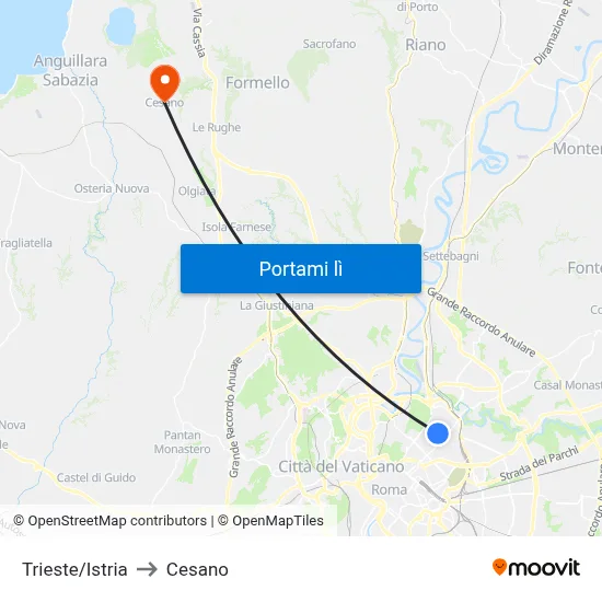 Trieste/Istria to Cesano map