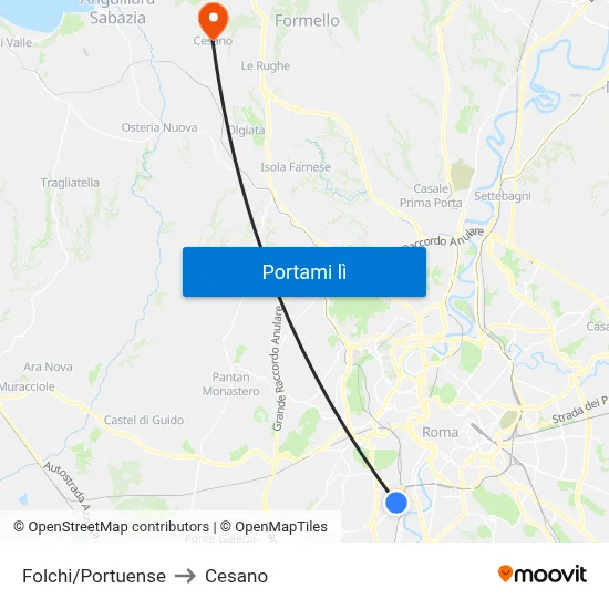 Folchi/Portuense to Cesano map