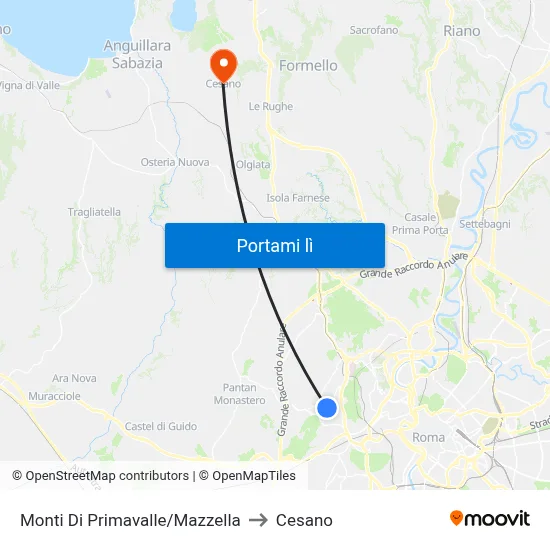 Monti Di Primavalle/Mazzella to Cesano map