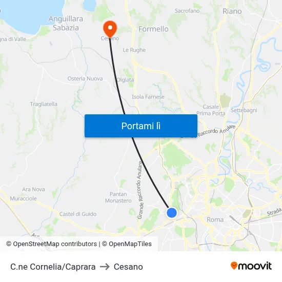 C.ne Cornelia/Caprara to Cesano map