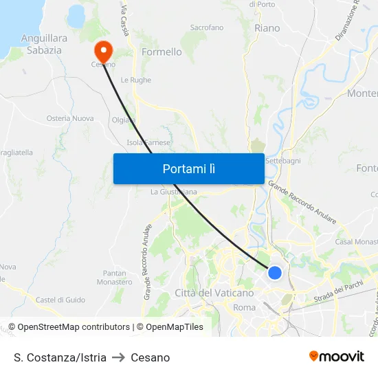 S. Costanza/Istria to Cesano map