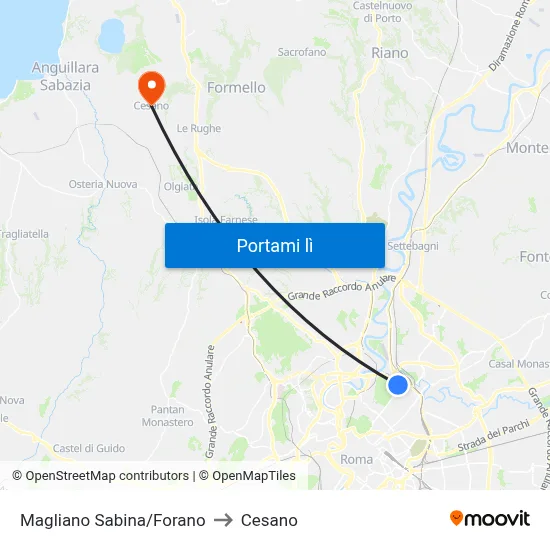 Magliano Sabina/Forano to Cesano map