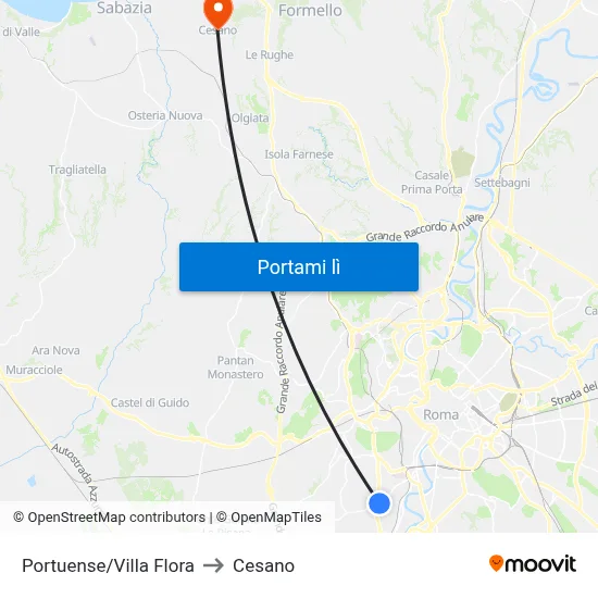Portuense/Villa Flora to Cesano map