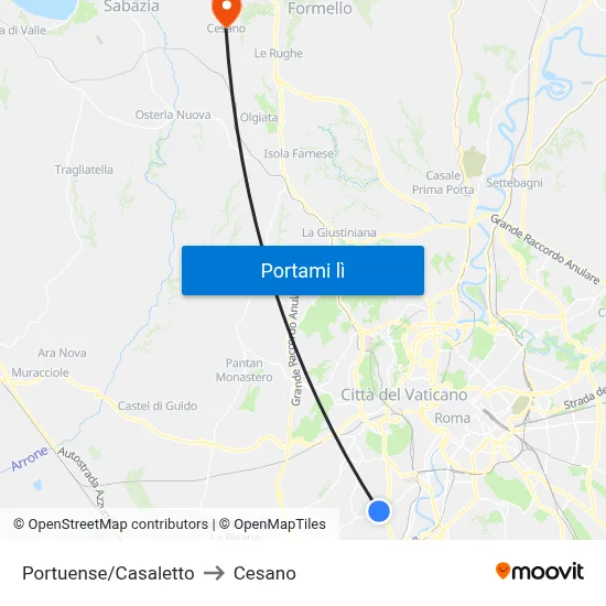 Portuense/Casaletto to Cesano map