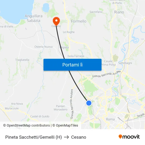 Pineta Sacchetti/Gemelli (H) to Cesano map