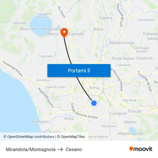 Mirandola/Montagnola to Cesano map