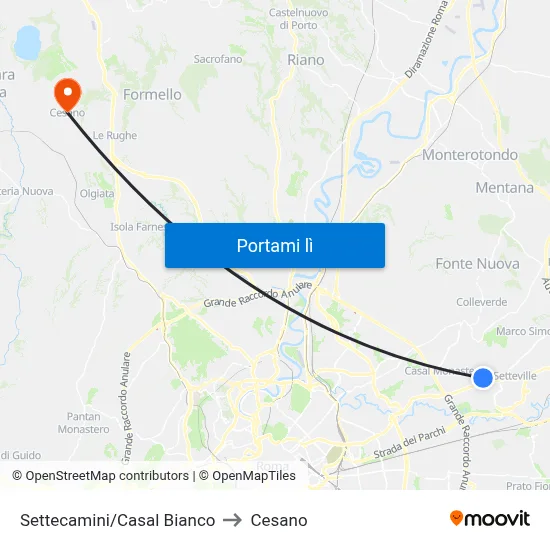 Settecamini/Casal Bianco to Cesano map