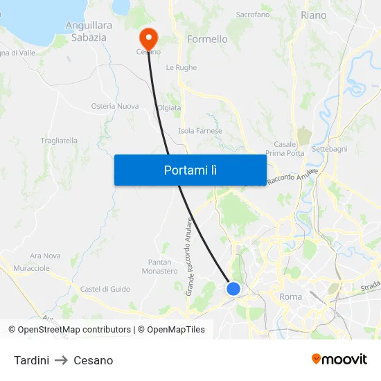 Tardini to Cesano map