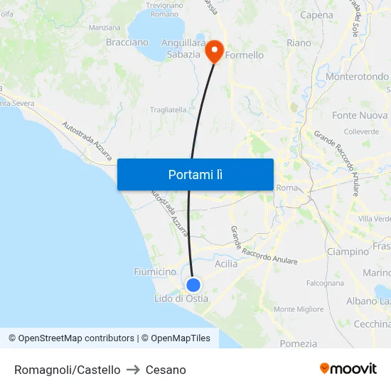 Romagnoli/Castello to Cesano map