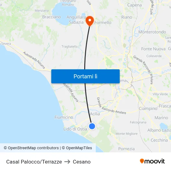 Casal Palocco/Terrazze to Cesano map