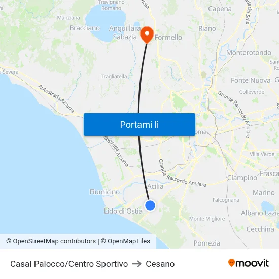 Casal Palocco/Centro Sportivo to Cesano map
