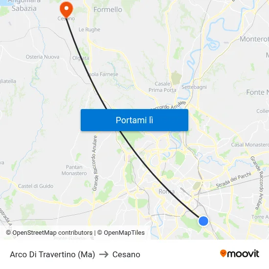 Arco Di Travertino (Ma) to Cesano map