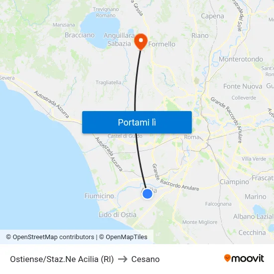 Ostiense/Staz.Ne Acilia (Rl) to Cesano map