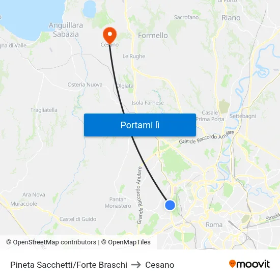 Pineta Sacchetti/Forte Braschi to Cesano map