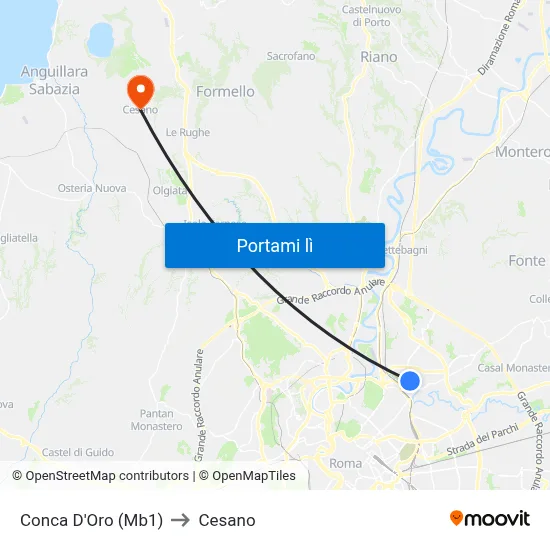 Conca D'Oro (Mb1) to Cesano map