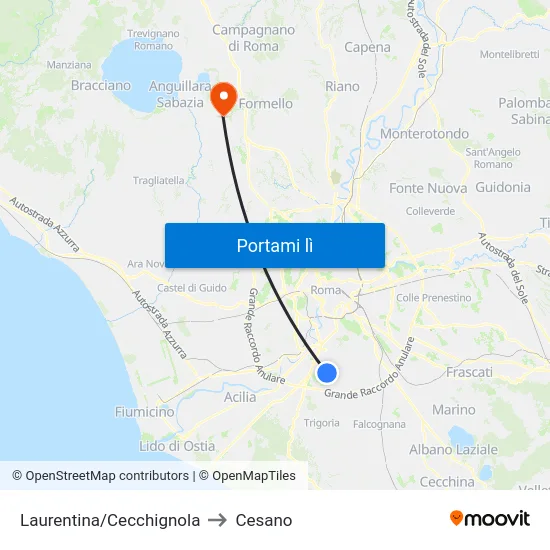 Laurentina/Cecchignola to Cesano map