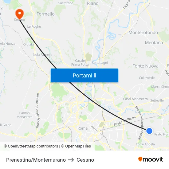 Prenestina/Montemarano to Cesano map