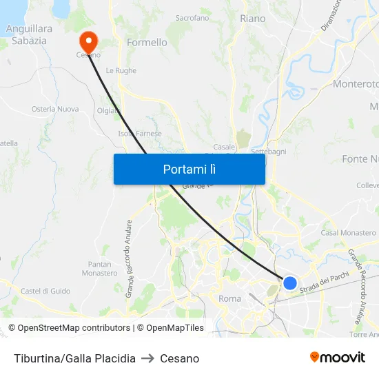 Tiburtina/Galla Placidia to Cesano map