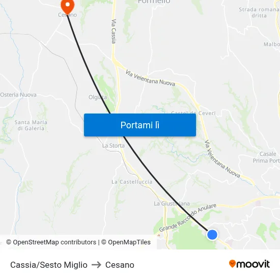 Cassia/Sesto Miglio to Cesano map