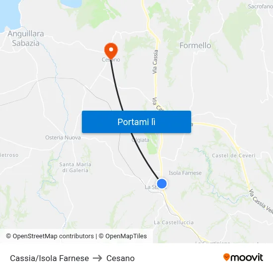 Cassia/Isola Farnese to Cesano map