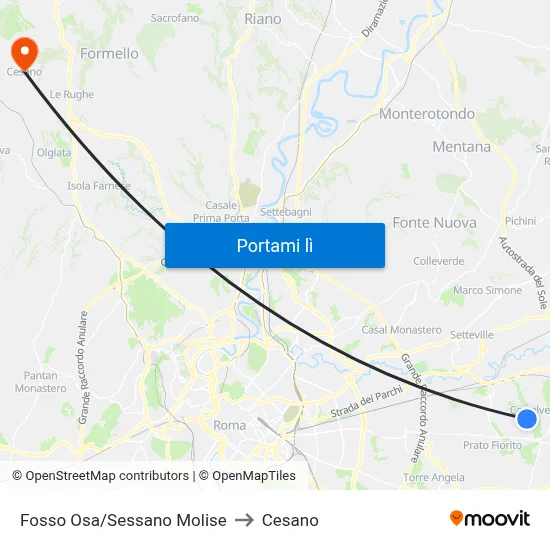 Fosso Osa/Sessano Molise to Cesano map