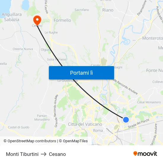 Monti Tiburtini to Cesano map