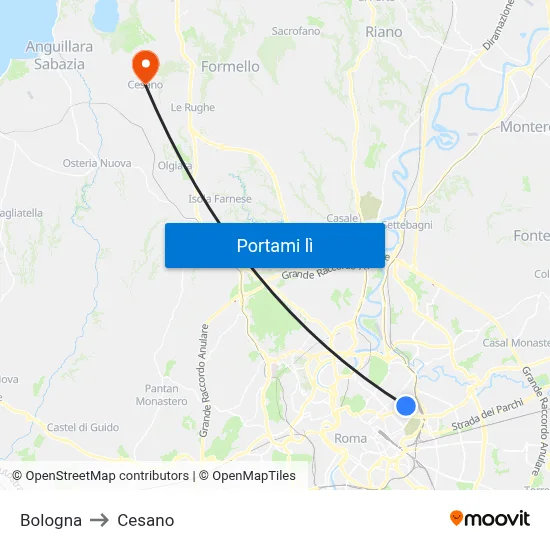 Bologna to Cesano map