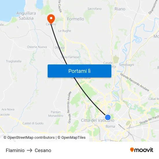 Flaminio to Cesano map