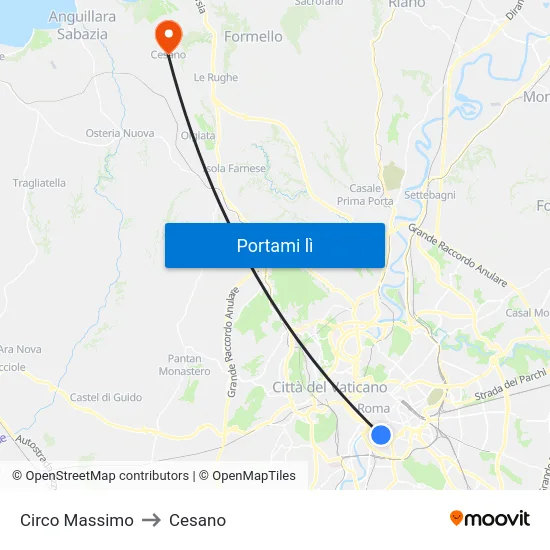 Circo Massimo to Cesano map