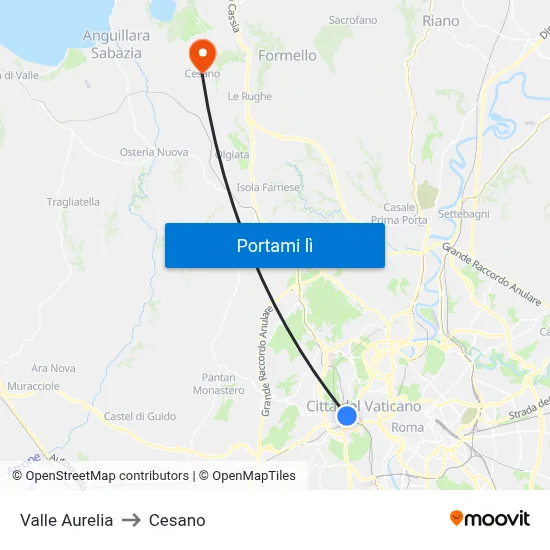 Valle Aurelia to Cesano map